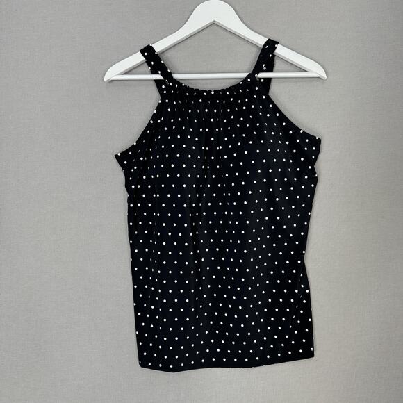 SwimsuitsForAll Swimwear High Neck Tankini Top Womens 16 Black Polka Dot Resort - Picture 2 of 14